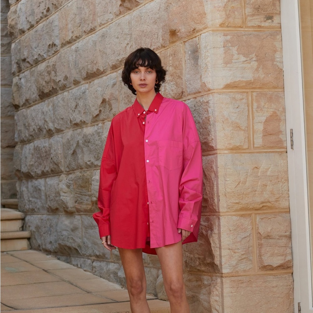 Blanca Oversized Henrietta Shirt in Pink/Red XS/S